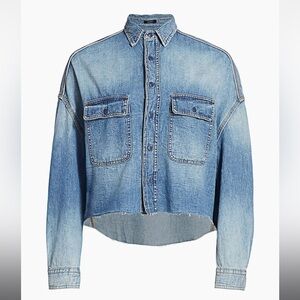 R13 Blue Cropped Denim Shirt